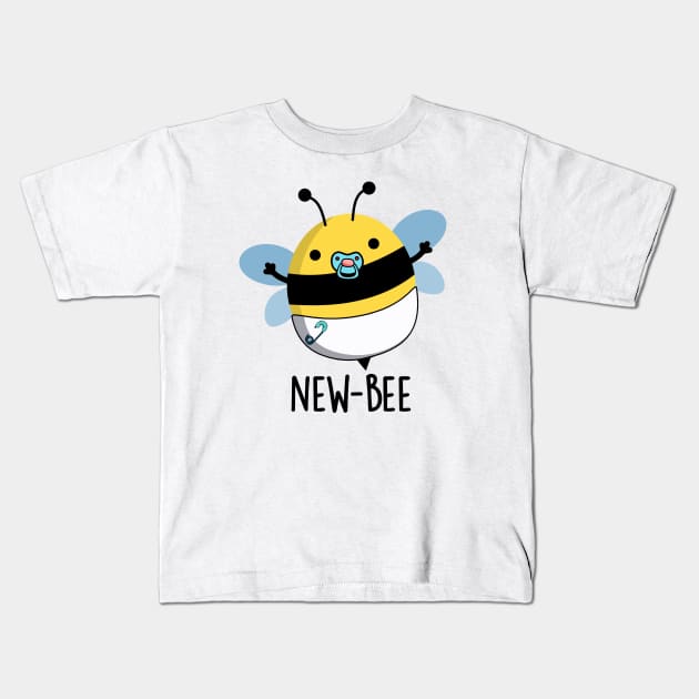 New Bee Funny Insect Bug Pun Kids T-Shirt by punnybone